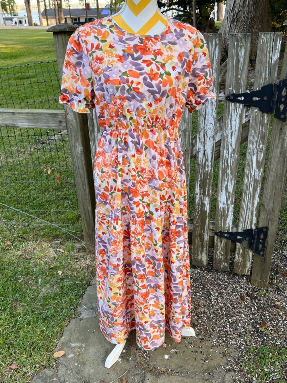 Orange, Lavender and Yellow Floral Maxi Dress
